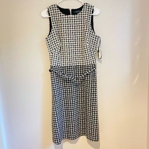 New With Tags Lauren Ralph Lauren Size 8 Black and White Patterned Belt Dress